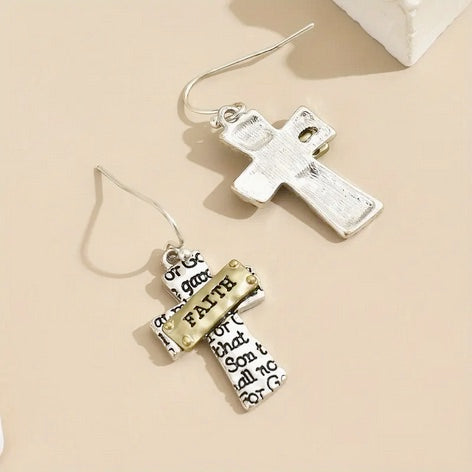 Vintage-Inspired Cross Faith Drop Earrings