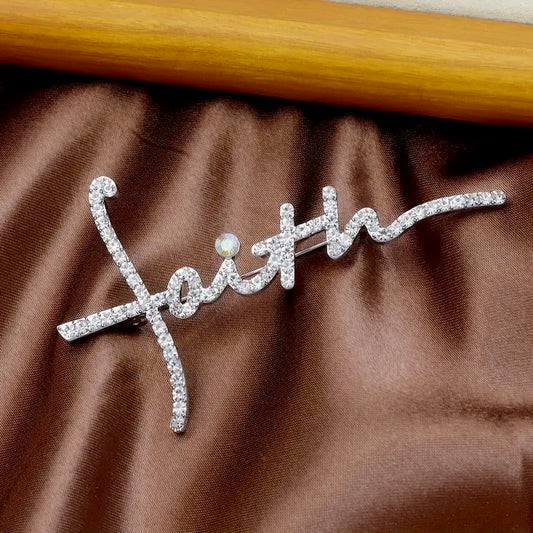Elegant Faith-Inspired Brooch Pin with Sparkling Rhinestones