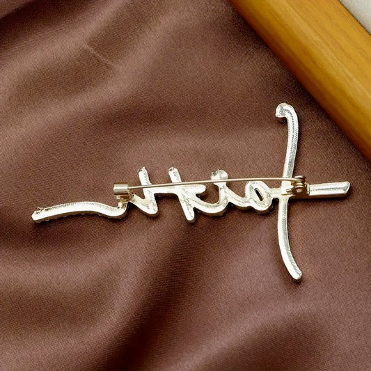 Elegant Faith-Inspired Brooch Pin with Sparkling Rhinestones