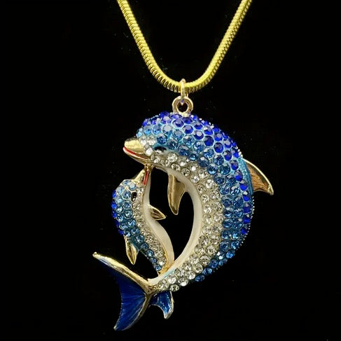 Elegant Rhinestone Inlaid Dolphin Necklace