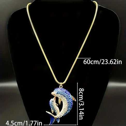 Elegant Rhinestone Inlaid Dolphin Necklace