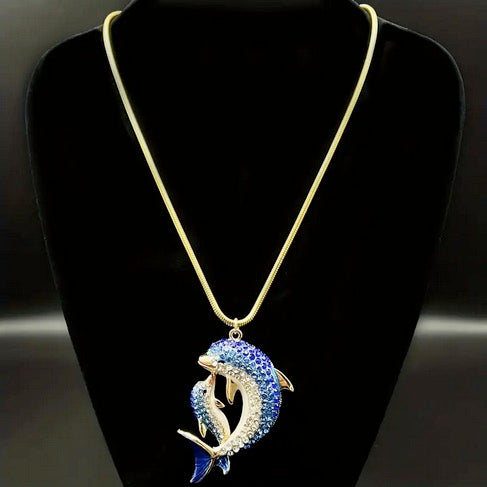 Elegant Rhinestone Inlaid Dolphin Necklace