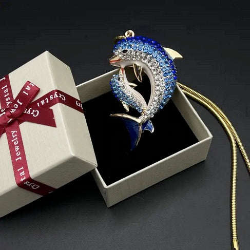 Elegant Rhinestone Inlaid Dolphin Necklace