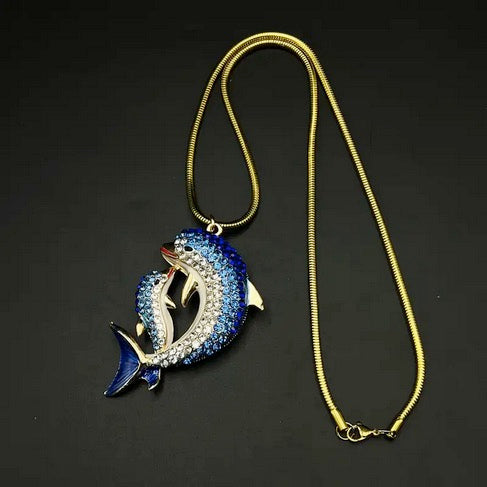 Elegant Rhinestone Inlaid Dolphin Necklace