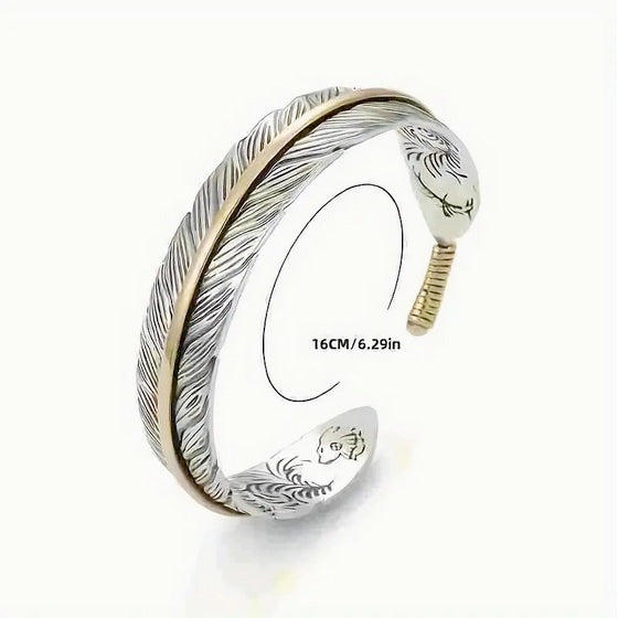 Eagle Feather Two Tone Adjustable Cuff Bracelet