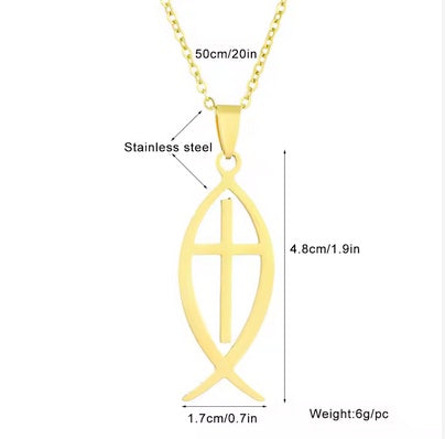 Jesus Fish Cross Necklace