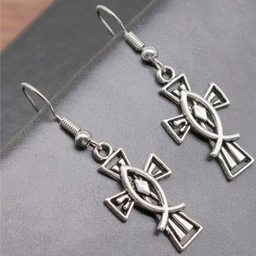 Vintage Fish Cross Dangle Earrings