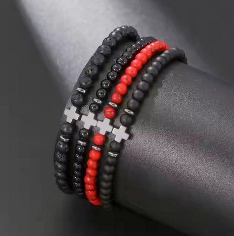 Stackable Four Group Cross 6mm Bead Bracelets