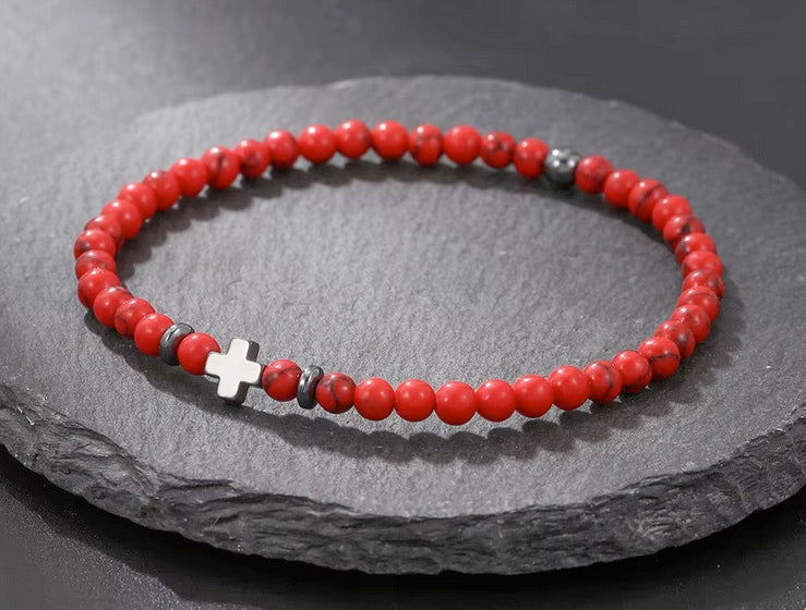 Stackable Four Group Cross 6mm Bead Bracelets