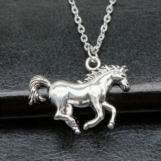 Stainless Steel Galloping Horse Pendant Necklace
