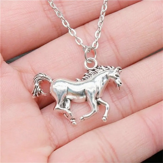 Stainless Steel Galloping Horse Pendant Necklace
