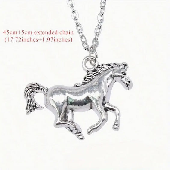 Stainless Steel Galloping Horse Pendant Necklace