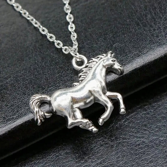 Stainless Steel Galloping Horse Pendant Necklace