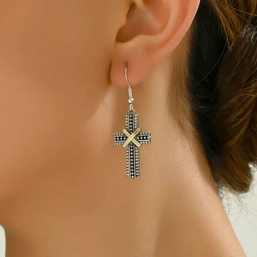 Vintage Glamour Cross Drop Earrings