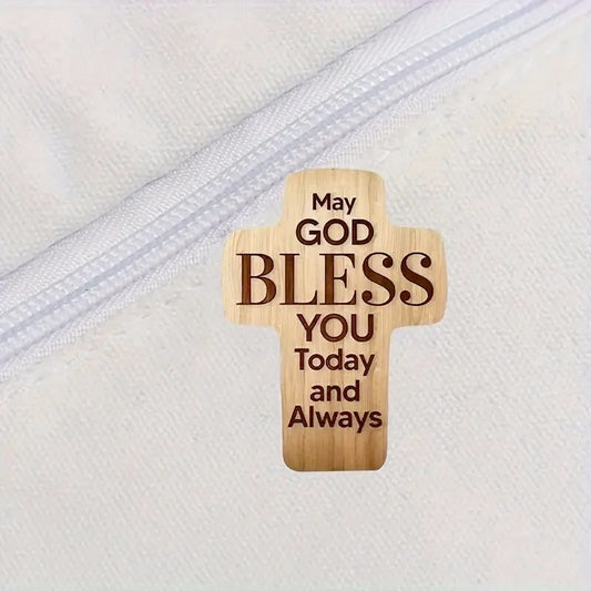Vintage-Inspired Acrylic God Blesws You Cross Brooch Pin