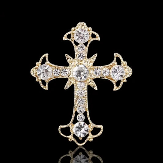 Vintage 14K Golden Plated-Tone Cross Pendant with Crystal Embellishments