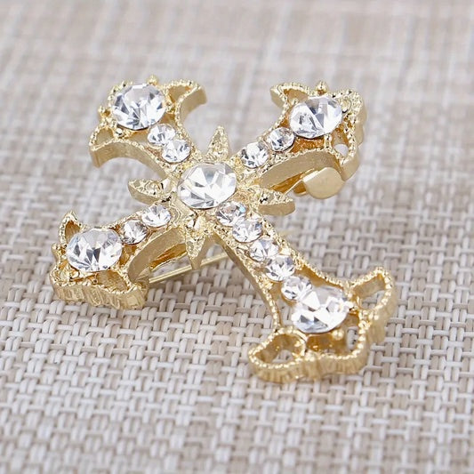 Vintage 14K Golden Plated-Tone Cross Pendant with Crystal Embellishments
