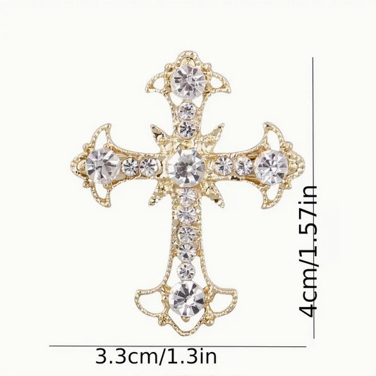 Vintage 14K Golden Plated-Tone Cross Pendant with Crystal Embellishments