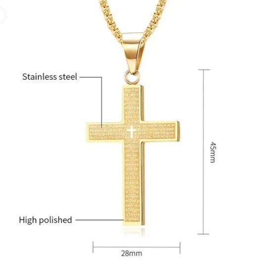 Gold Lord's Prayer Cross Necklace And Ring Set