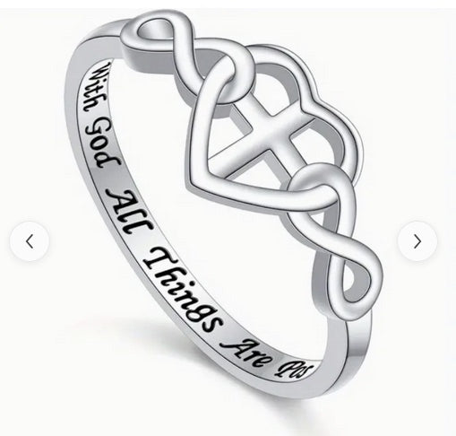 Lady's Love Knot Heart And Cross Ring