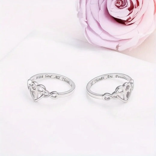 Lady's Love Knot Heart And Cross Ring