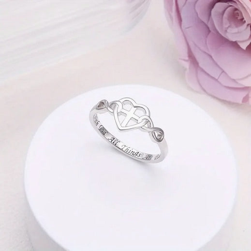 Lady's Love Knot Heart And Cross Ring