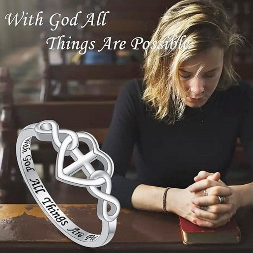Lady's Love Knot Heart And Cross Ring