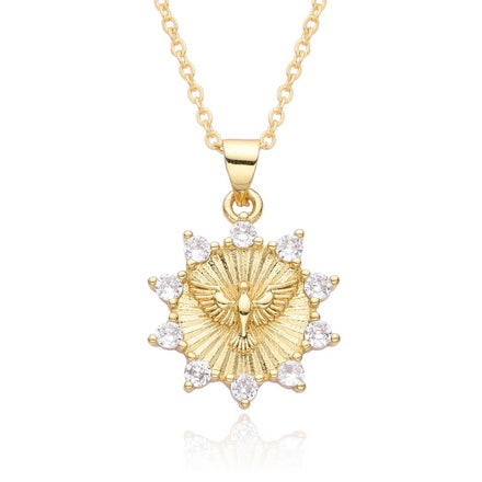 14K Gold Plated Cubic Zirconia Holy Spirit Dove Necklace