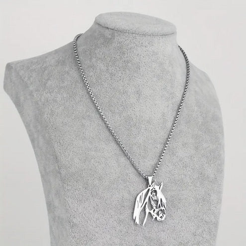 Hollow Heart Horse Head Necklace- Stainless Steel