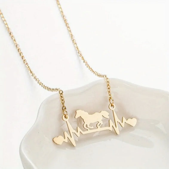 Cardiogram Horse Chain Pendant Necklace, Stainless Steel