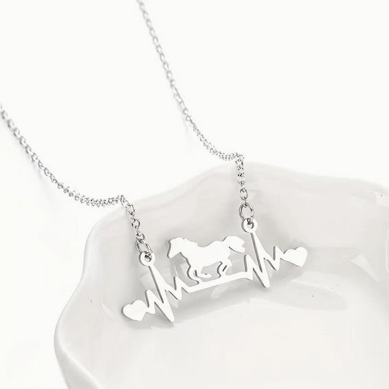 Cardiogram Horse Chain Pendant Necklace, Stainless Steel