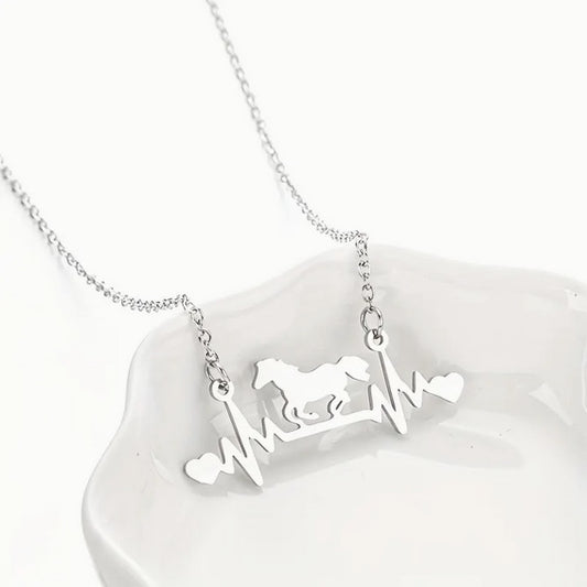 Cardiogram Horse Chain Pendant Necklace, Stainless Steel