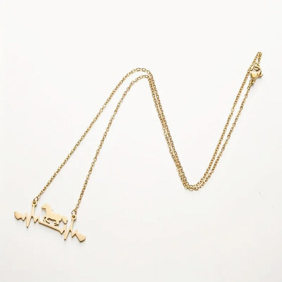 Cardiogram Horse Chain Pendant Necklace, Stainless Steel