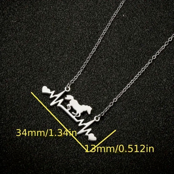 Cardiogram Horse Chain Pendant Necklace, Stainless Steel