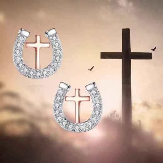 Horseshoe Cross Cubic Zirconia Earrings