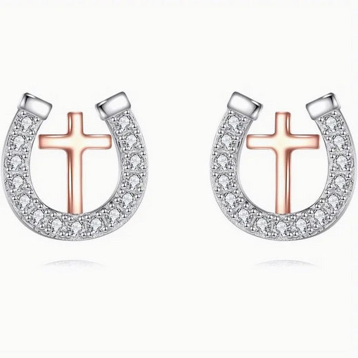 Horseshoe Cross Cubic Zirconia Earrings