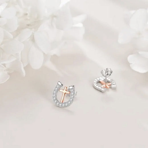Horseshoe Cross Cubic Zirconia Earrings