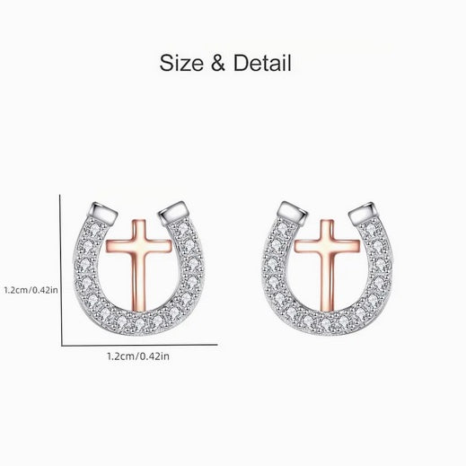 Horseshoe Cross Cubic Zirconia Earrings