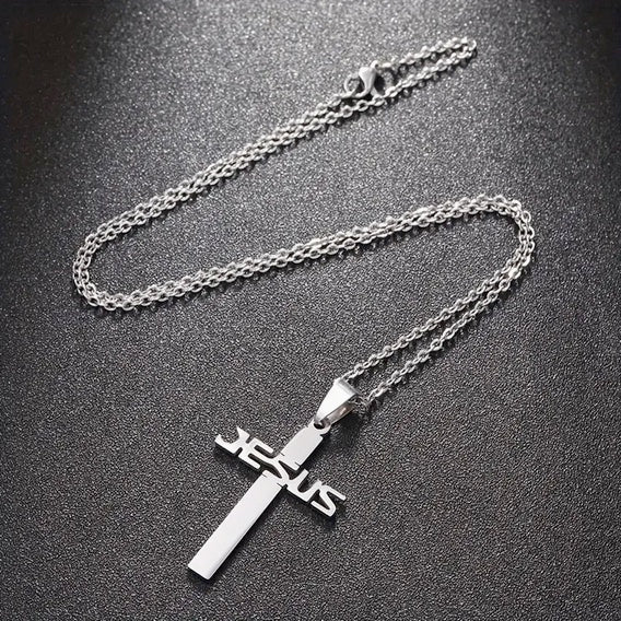 Jesus Name Cross Necklace- Stainless Steel