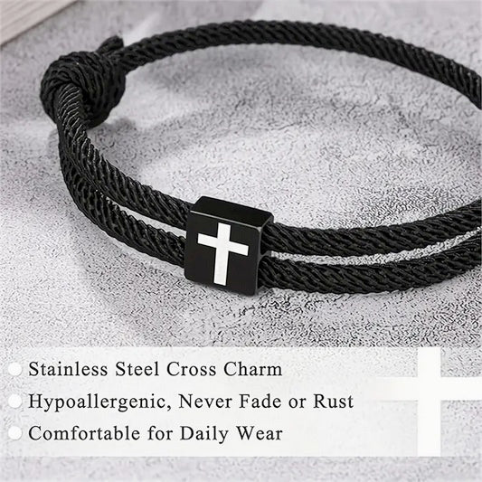 Handmade Nautical Stainless Steel Cross Bracelet- Philippians 4:13