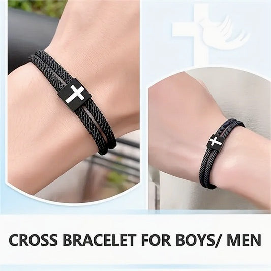 Handmade Nautical Stainless Steel Cross Bracelet- Philippians 4:13
