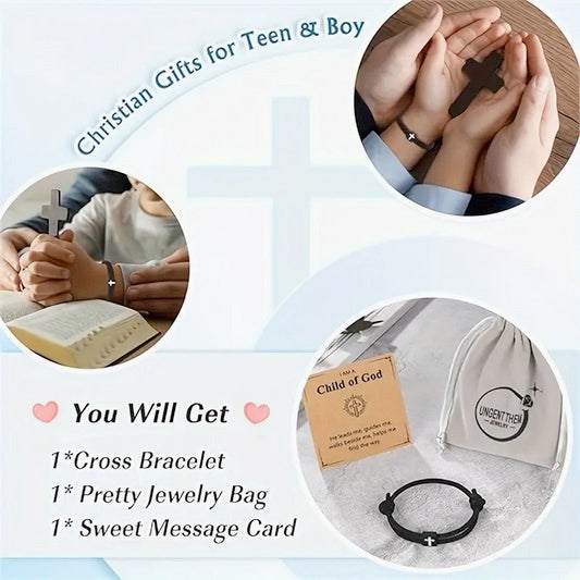 Handmade Nautical Stainless Steel Cross Bracelet- Philippians 4:13