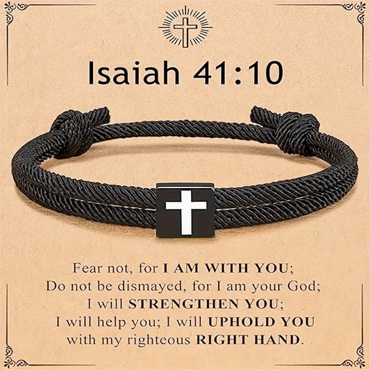Handmade Nautical Stainless Steel Cross Bracelet- Isaiah 41:10