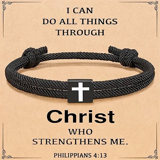 Handmade Nautical Stainless Steel Cross Bracelet- Philippians 4:13