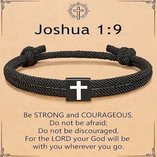 Handmade Nautical Stainless Steel Cross Bracelet- Joshua 1:19