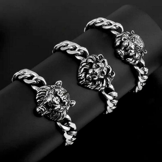 Sleek Titanium Lion Head Link Bracelet - 304 Stainless Steel