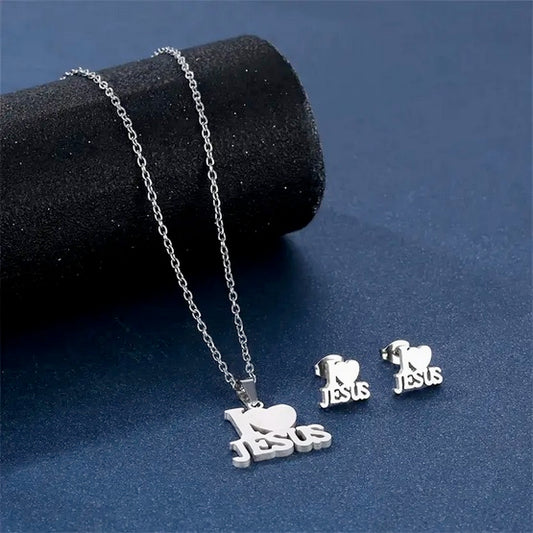 I Love Jesus Necklace And Earring Set