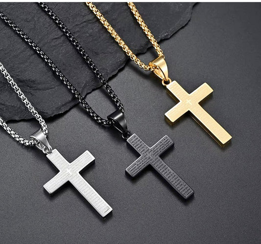 Lord's Prayer Stainless Steel Engraved Cross