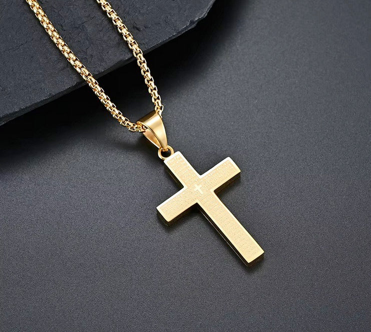Lord's Prayer Stainless Steel Engraved Cross