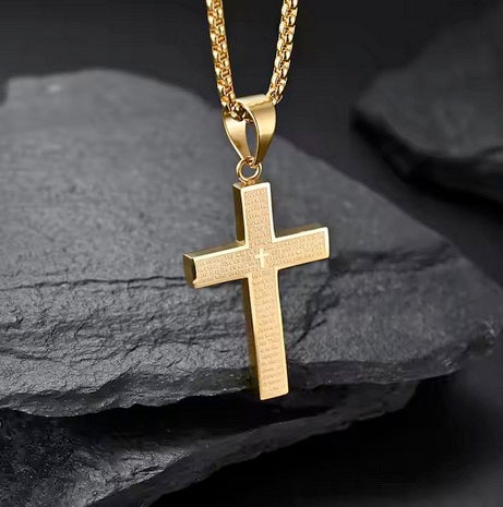 Lord's Prayer Stainless Steel Engraved Cross